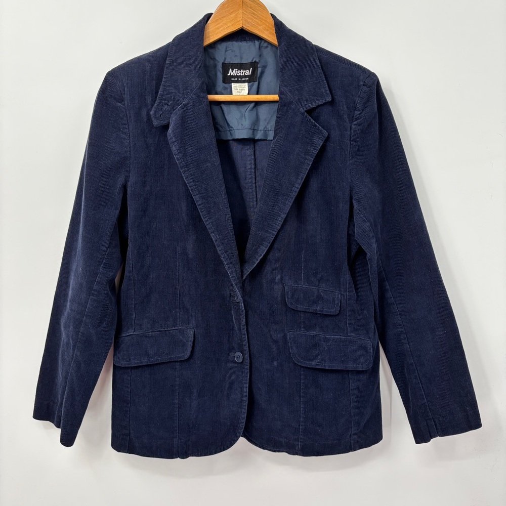 Vintage Corduroy Blazer Women Navy Blue Jacket Preppy Academia Classic Japan - Picture 3 of 15